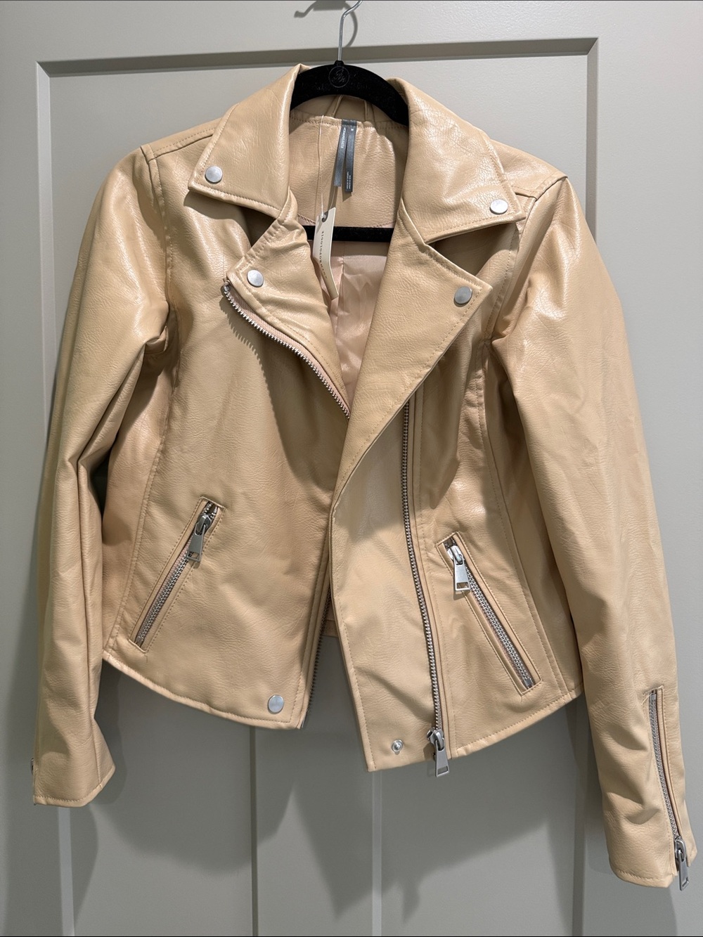 Anthropologie Beige Faux Leather Moto Jacket